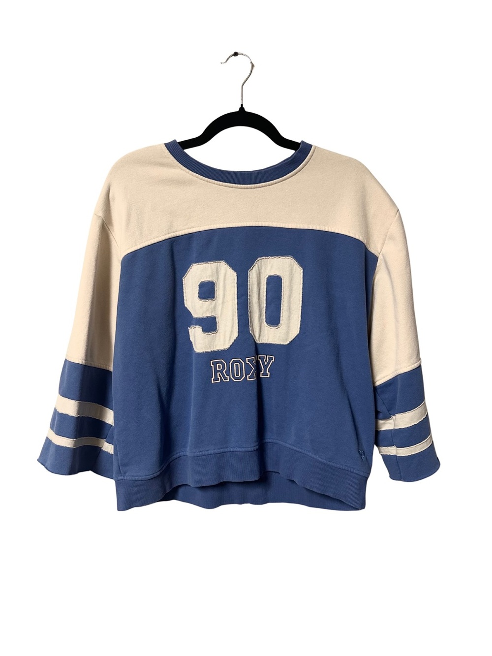 Roxy Blue and Cream '90 Colorblock Crewneck Sweatshirt